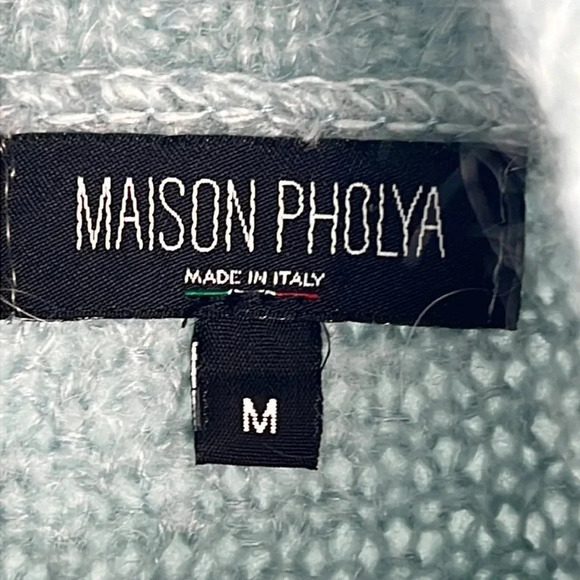 Maison Pholya Mohair Wool Blend Cowl Neck Tunic Sweater Dolman Fringe Sleeve M - Picture 9 of 12